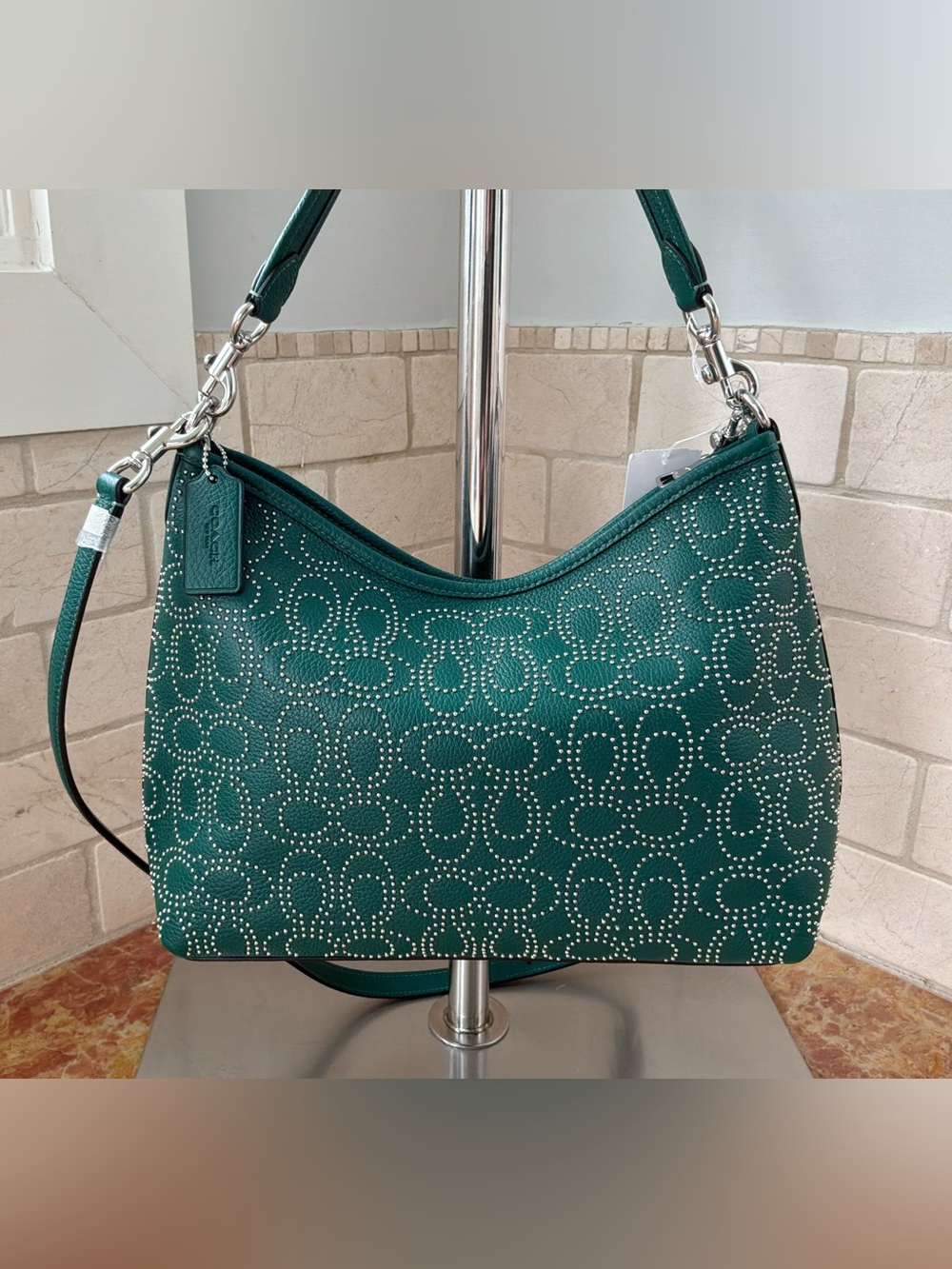 Coach Laurel Shoulder Bag. Emerald Green w/Signature Rivets NWT - Picture 2 of 10